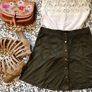 Olive suede skater skirt